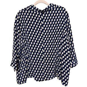 VTG Tomatsu 100% Silk Checkerboard Geometric Top Womens 22 Mod Pop Art Japanese